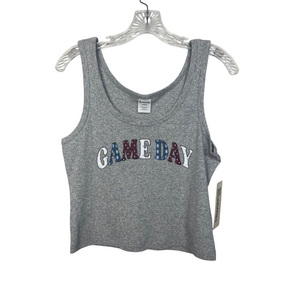 No Boundaries Game Day Graphic Tank Top Cropped Heather Grey Medium New